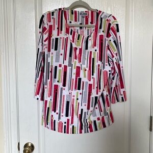 JM Collection Pink and Red Graphic Blouse with 3/4 Sleeves